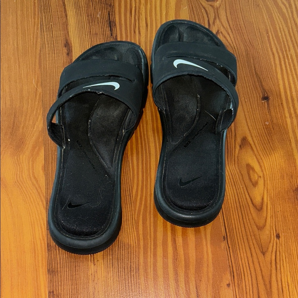 Nike Black Slide Sandals with White Swoosh